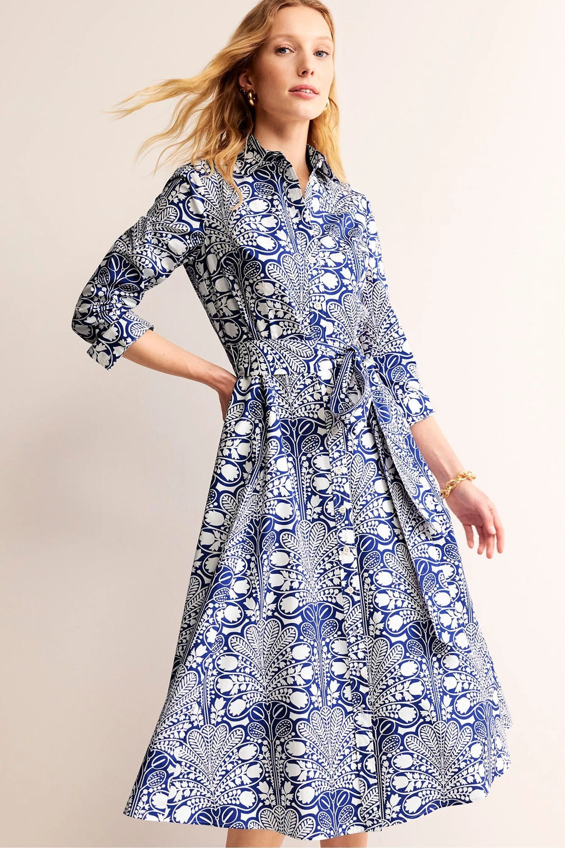 Boden Amy 100% Cotone Camicia Midi Vestito    