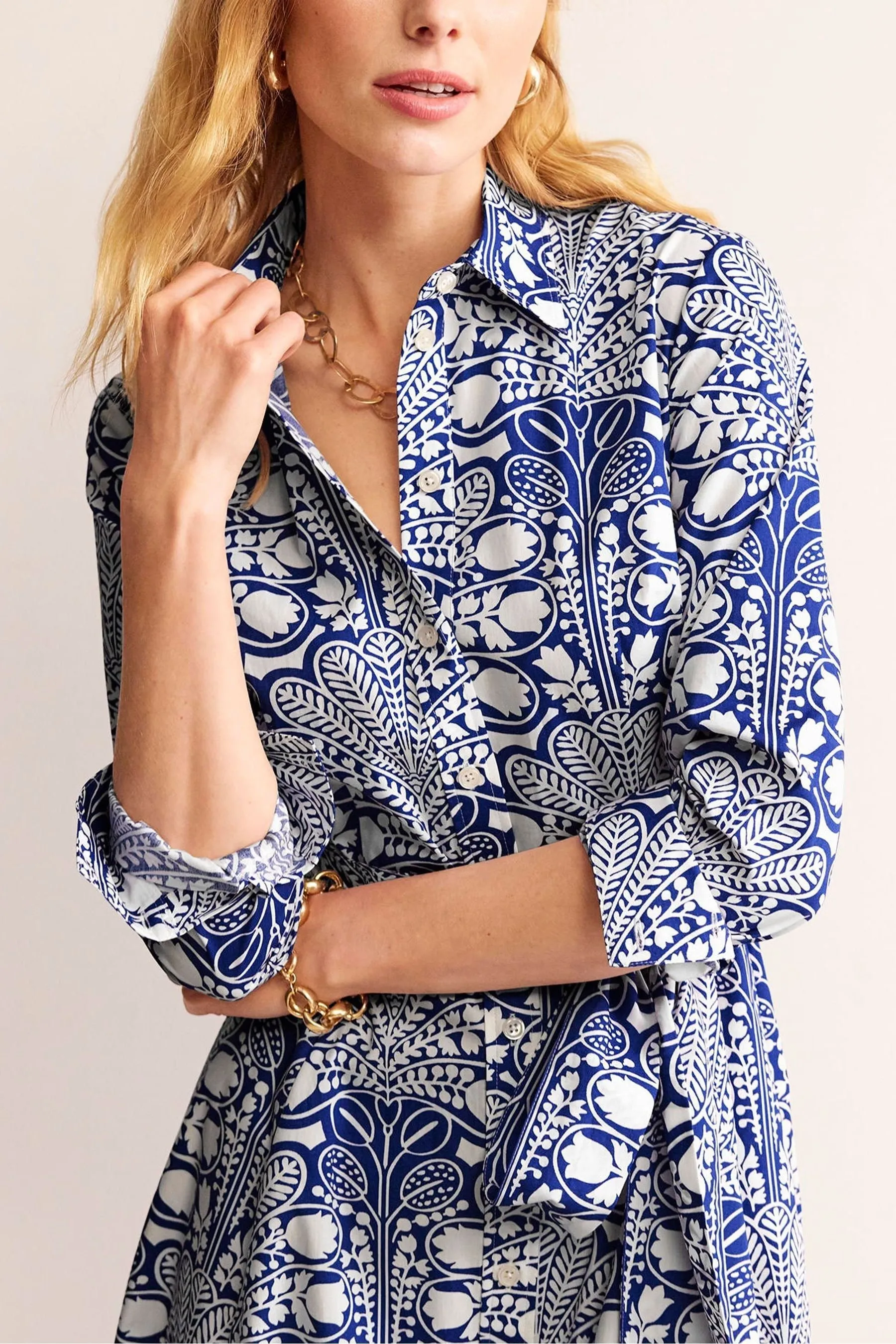 Boden Amy 100% Cotone Camicia Midi Vestito    