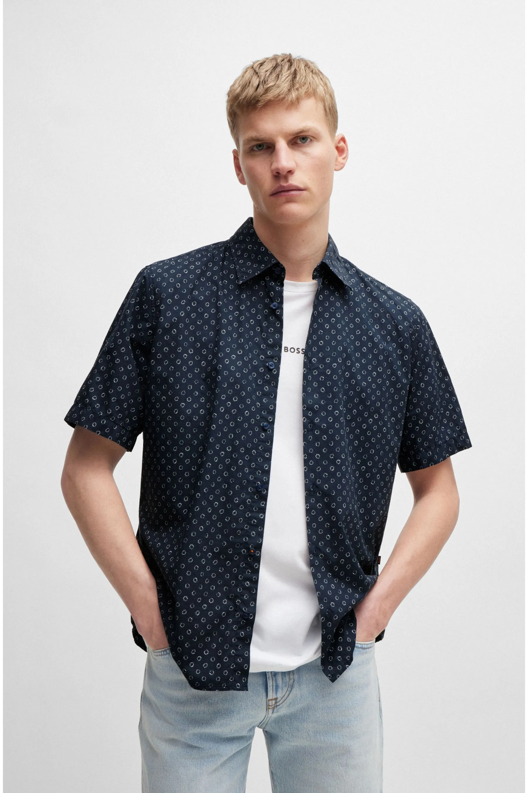 BOSS regular  - Fit Maniche corte Camicia in popeline stampato    