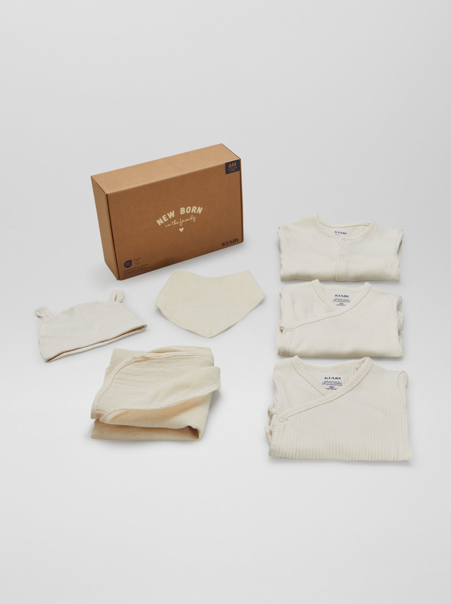 Box nascita unisex New born in the family - 6 pezzi - BEIGE