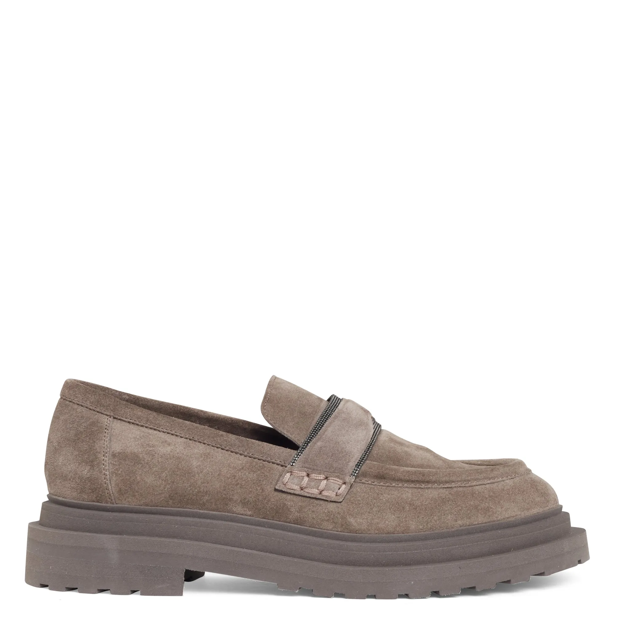 BRUNELLO CUCINELLI  Mocassino in suede grigio