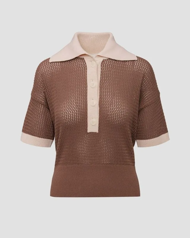 Brązowe polo dzianinowe damskie Varley Finch Knit Polo var01826-tswc