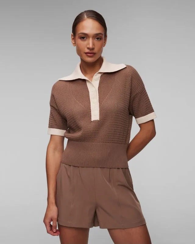 Brązowe polo dzianinowe damskie Varley Finch Knit Polo var01826-tswc