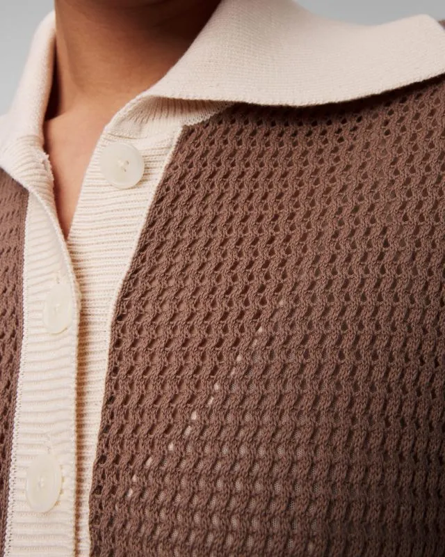 Brązowe polo dzianinowe damskie Varley Finch Knit Polo var01826-tswc