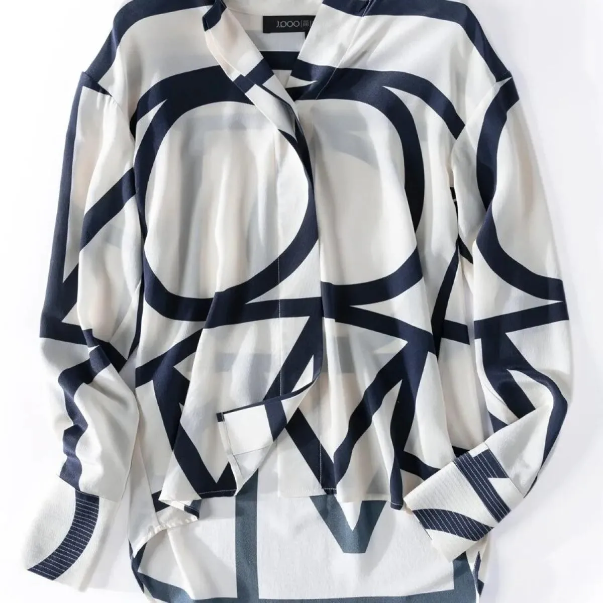 Camicia da donna a maniche lunghe allentata slim con colletto alla coreana a righe in colore a contrasto di seta imitazione
