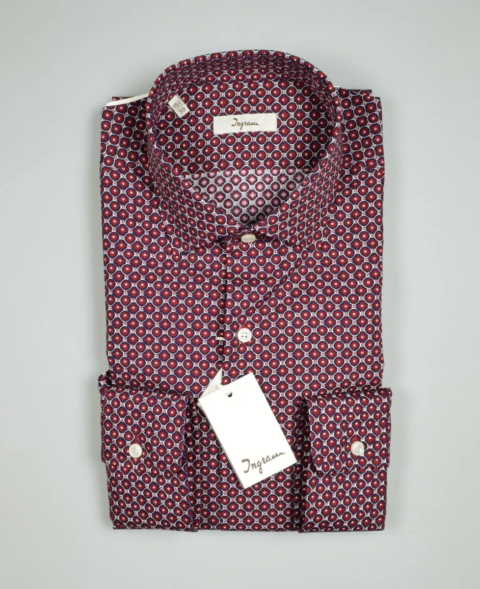 Camicia ingram slim fit fantasia geometrica bordeaux