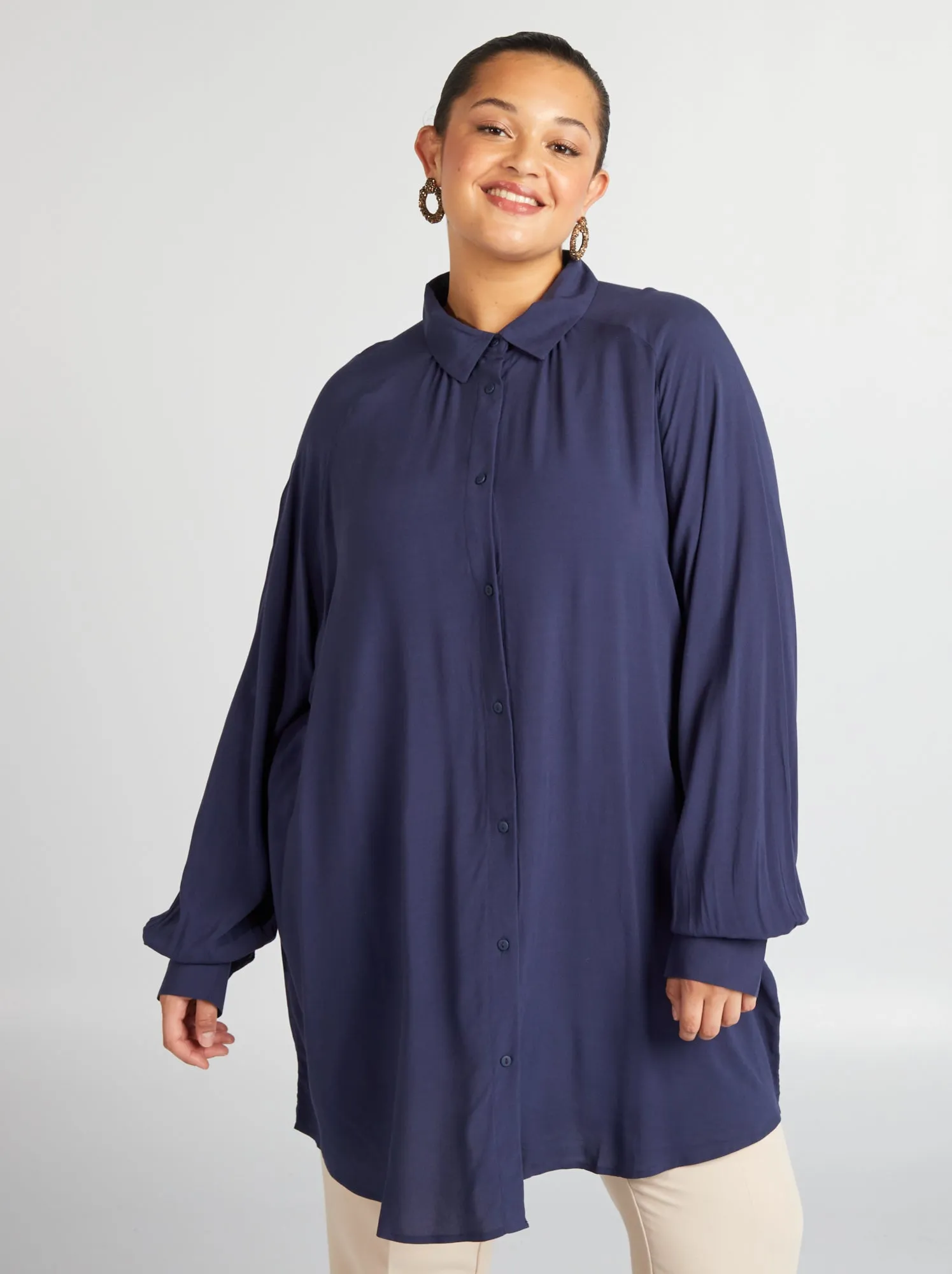 Camicia lungo con maniche lunghe - BLU