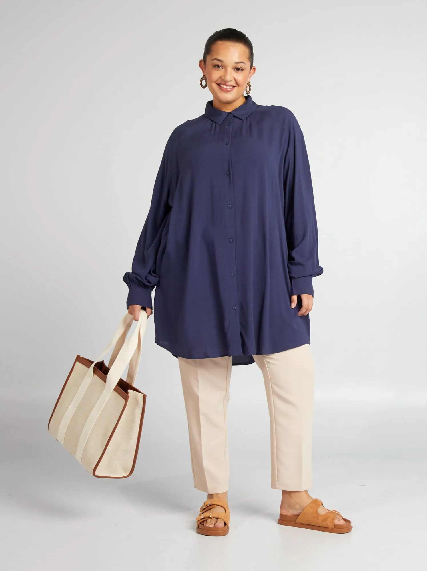 Camicia lungo con maniche lunghe - BLU