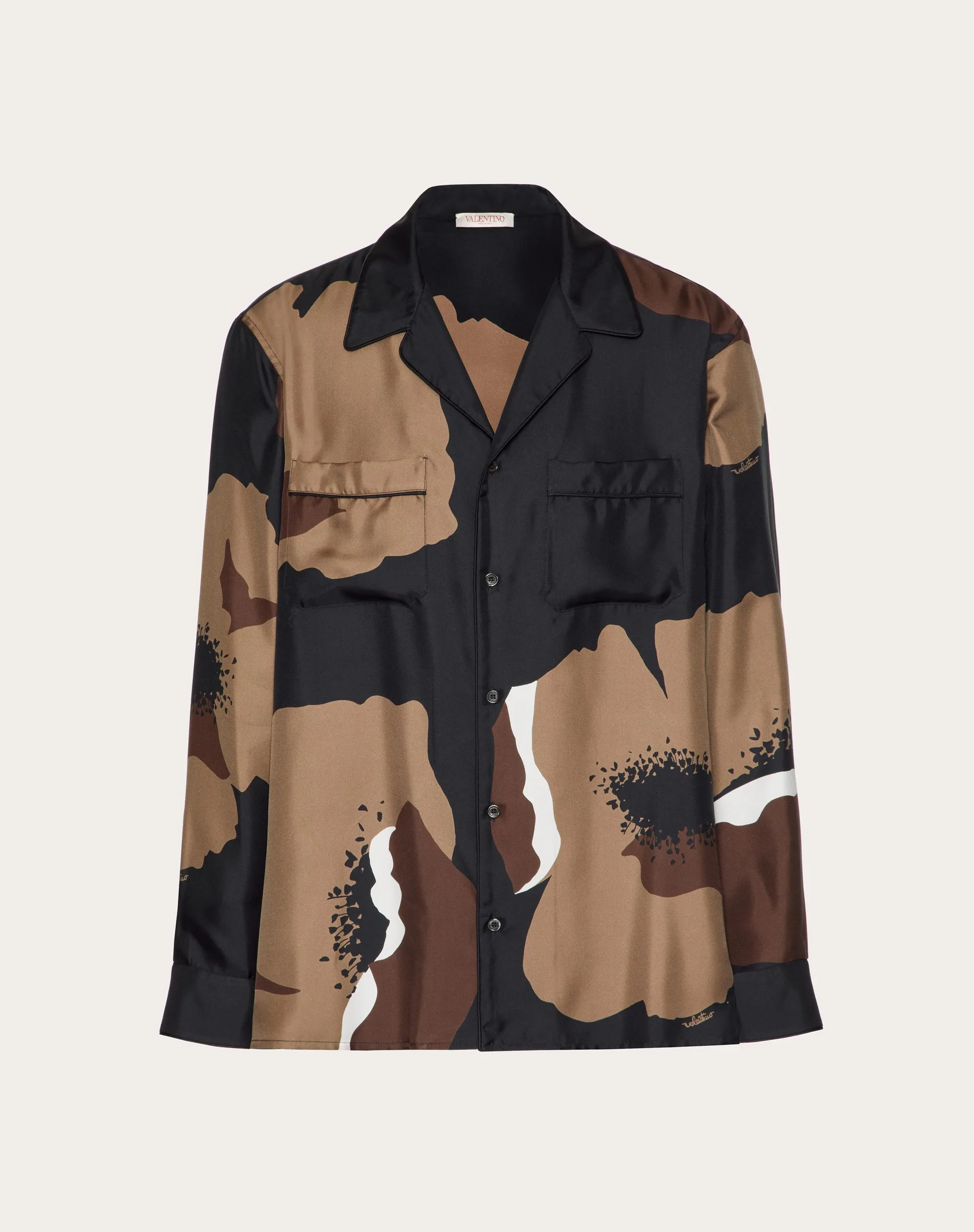 CAMICIA PIGIAMA IN TWILL DI SETA CON STAMPA VALENTINO FLOWER PORTRAIT