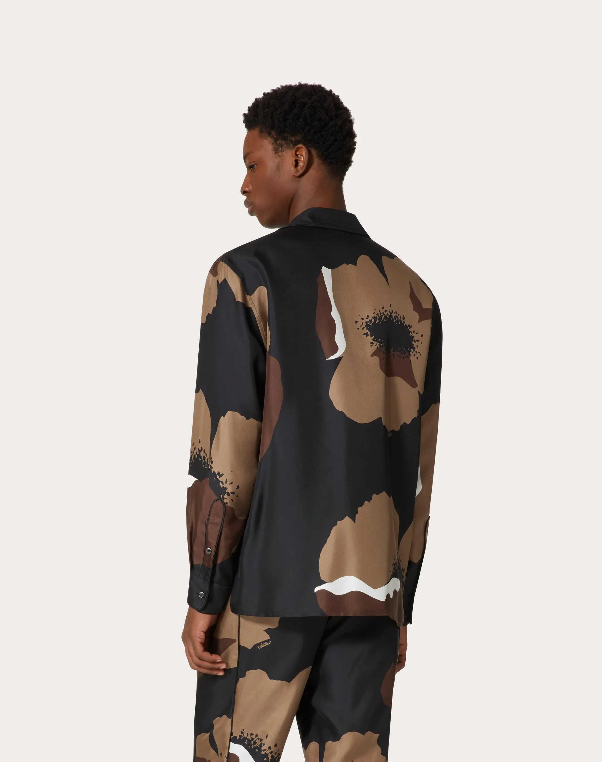 CAMICIA PIGIAMA IN TWILL DI SETA CON STAMPA VALENTINO FLOWER PORTRAIT