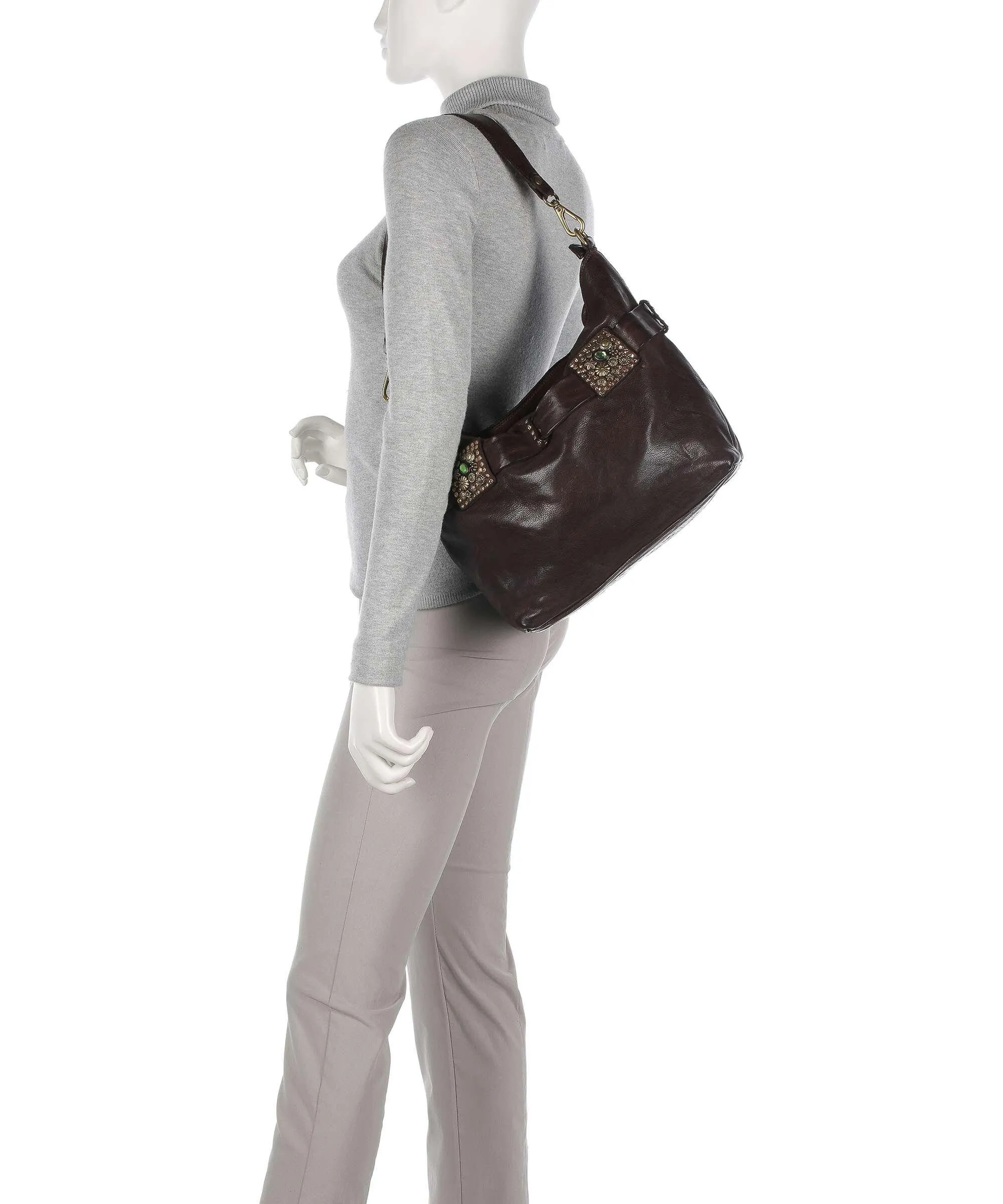  Campomaggi Prestige Borsa hobo pelle di vacchetta grana marrone scuro  
