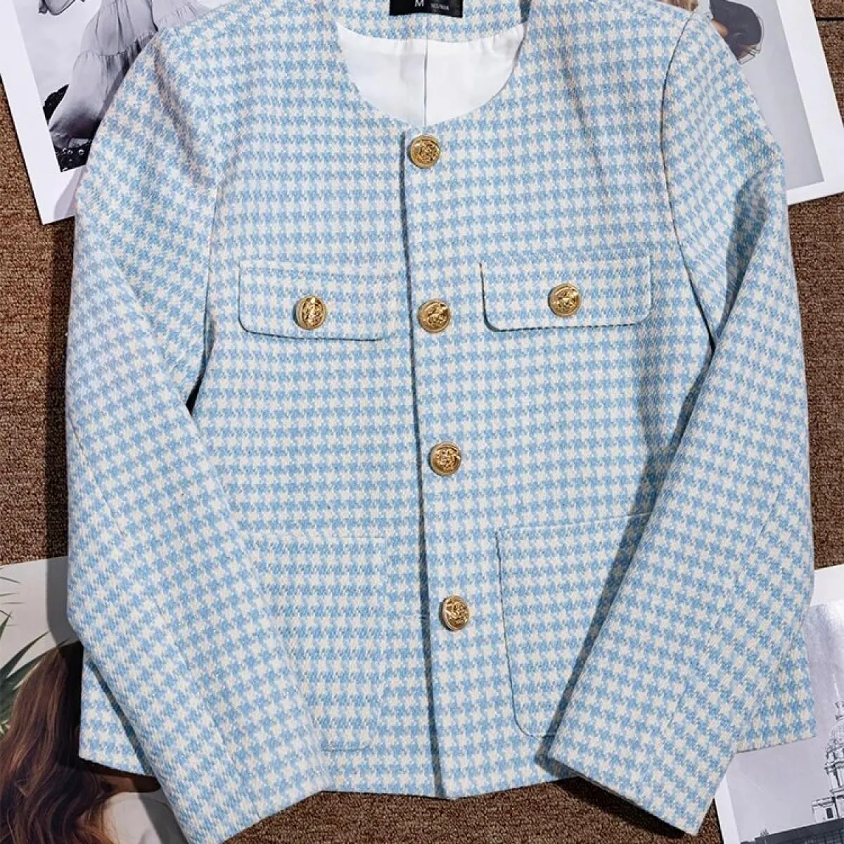 Cappotto blazer casual da donna autunno inverno nuovo arrivo giacca allentata monopetto a maniche lunghe scozzese blu nero