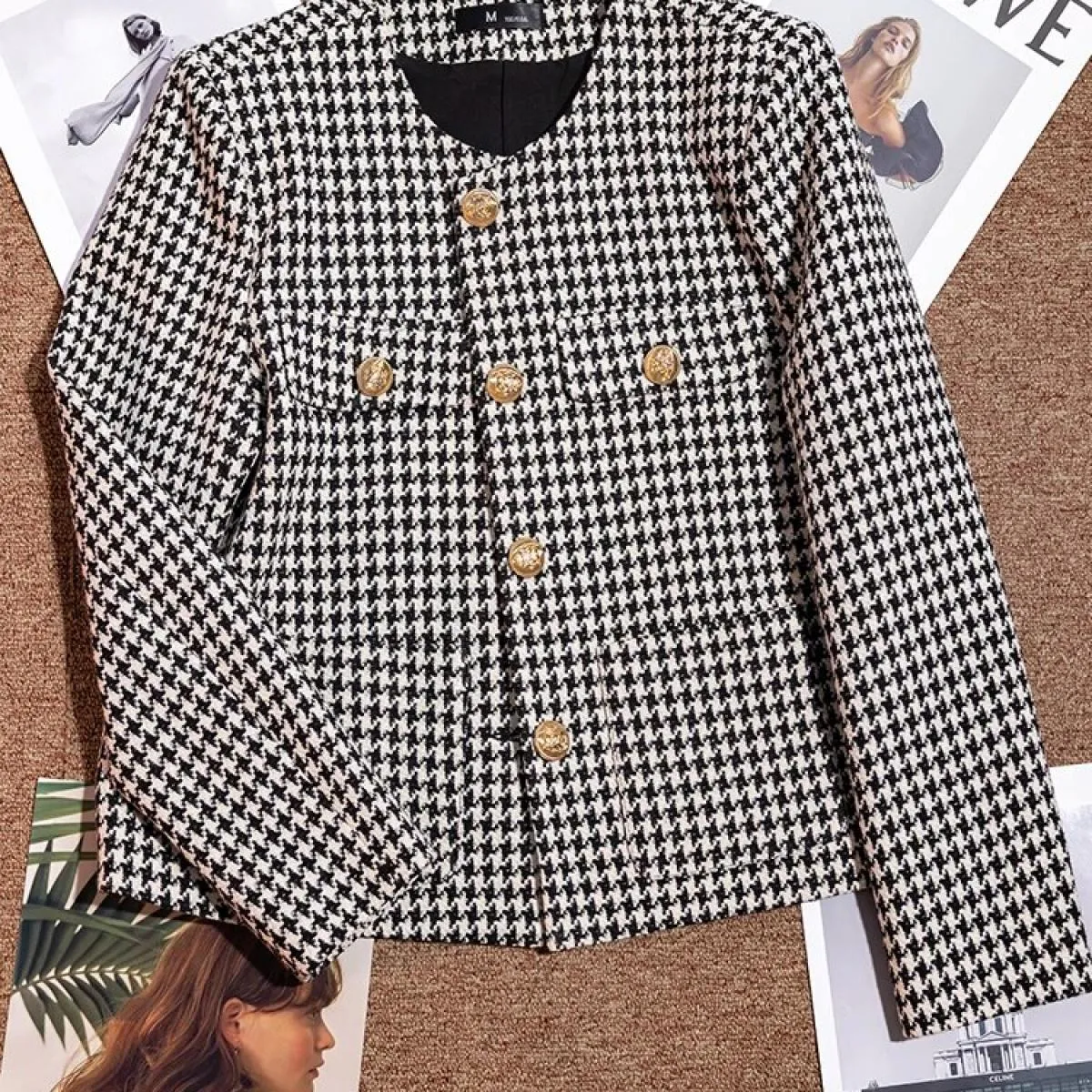 Cappotto blazer casual da donna autunno inverno nuovo arrivo giacca allentata monopetto a maniche lunghe scozzese blu nero
