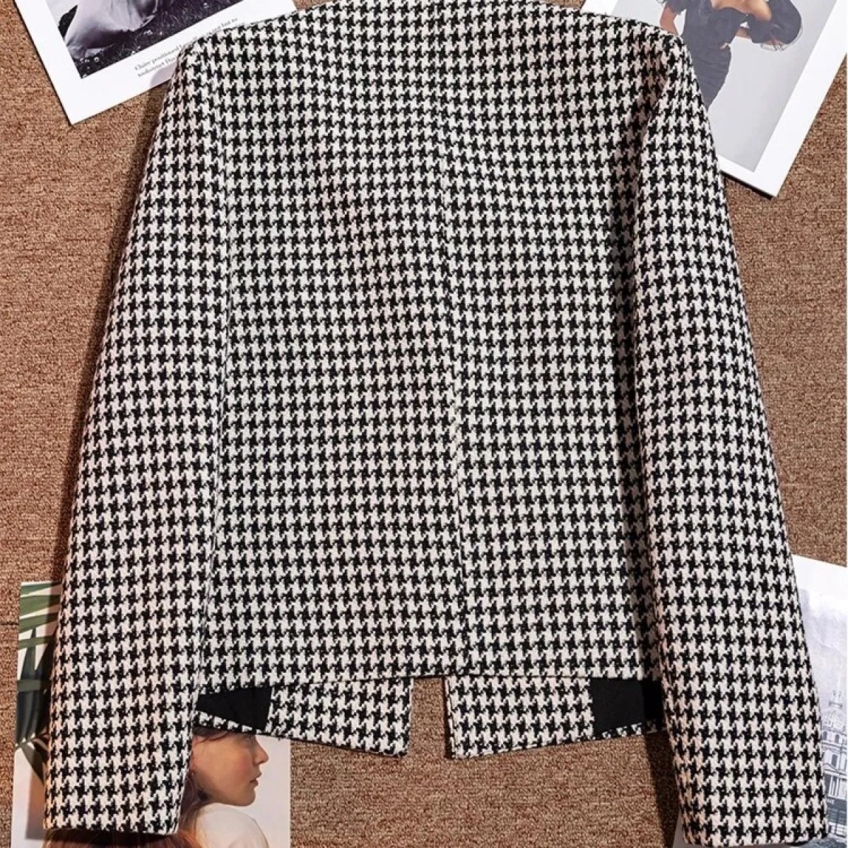 Cappotto blazer casual da donna autunno inverno nuovo arrivo giacca allentata monopetto a maniche lunghe scozzese blu nero