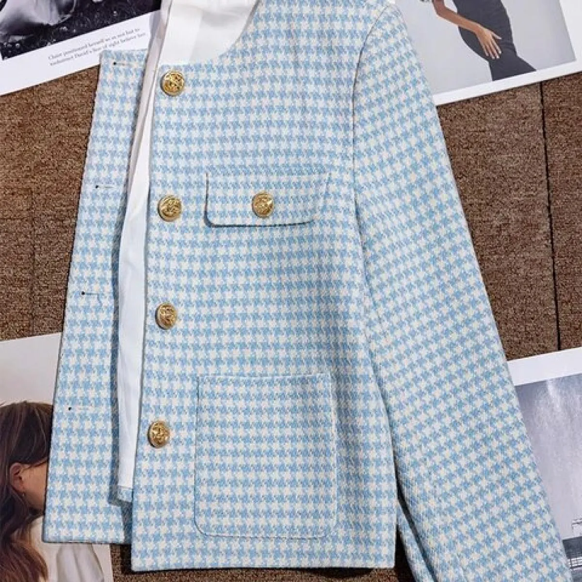 Cappotto blazer casual da donna autunno inverno nuovo arrivo giacca allentata monopetto a maniche lunghe scozzese blu nero