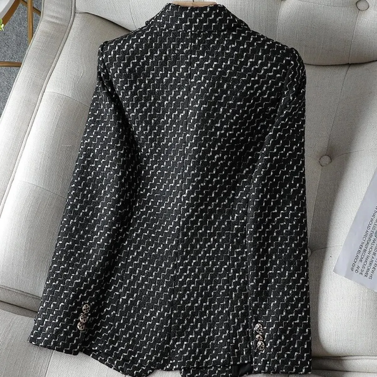 Cappotto blazer slim casual da donna a righe blu blu nere Giacca doppiopetto a maniche lunghe da donna autunno inverno femminile