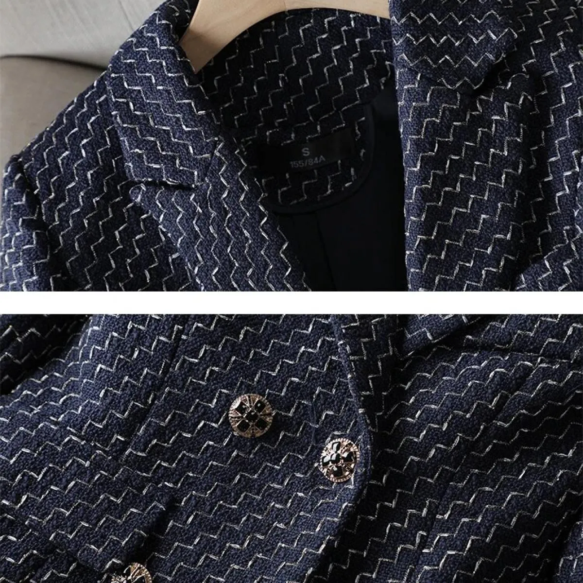 Cappotto blazer slim casual da donna a righe blu blu nere Giacca doppiopetto a maniche lunghe da donna autunno inverno femminile