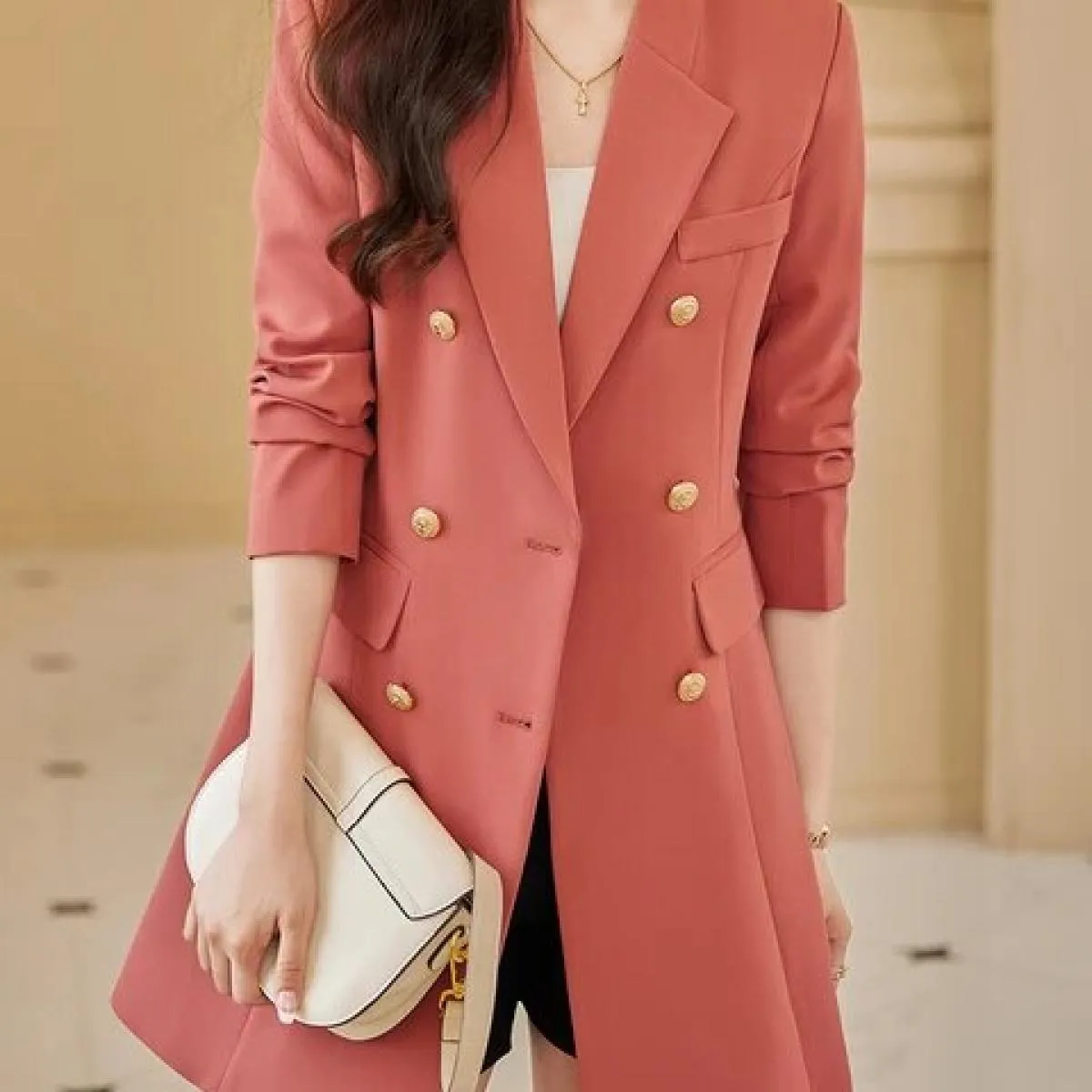 Cappotto da donna autunno inverno moda rosso rosa blu nero giacca casual da donna manica lunga triplo petto femminile