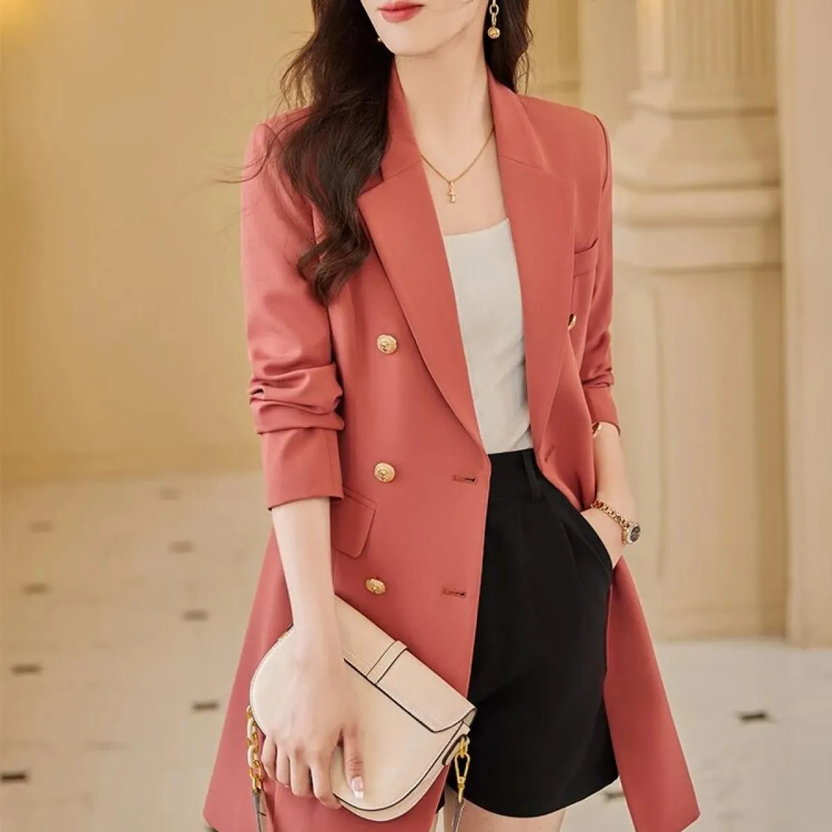 Cappotto da donna autunno inverno moda rosso rosa blu nero giacca casual da donna manica lunga triplo petto femminile