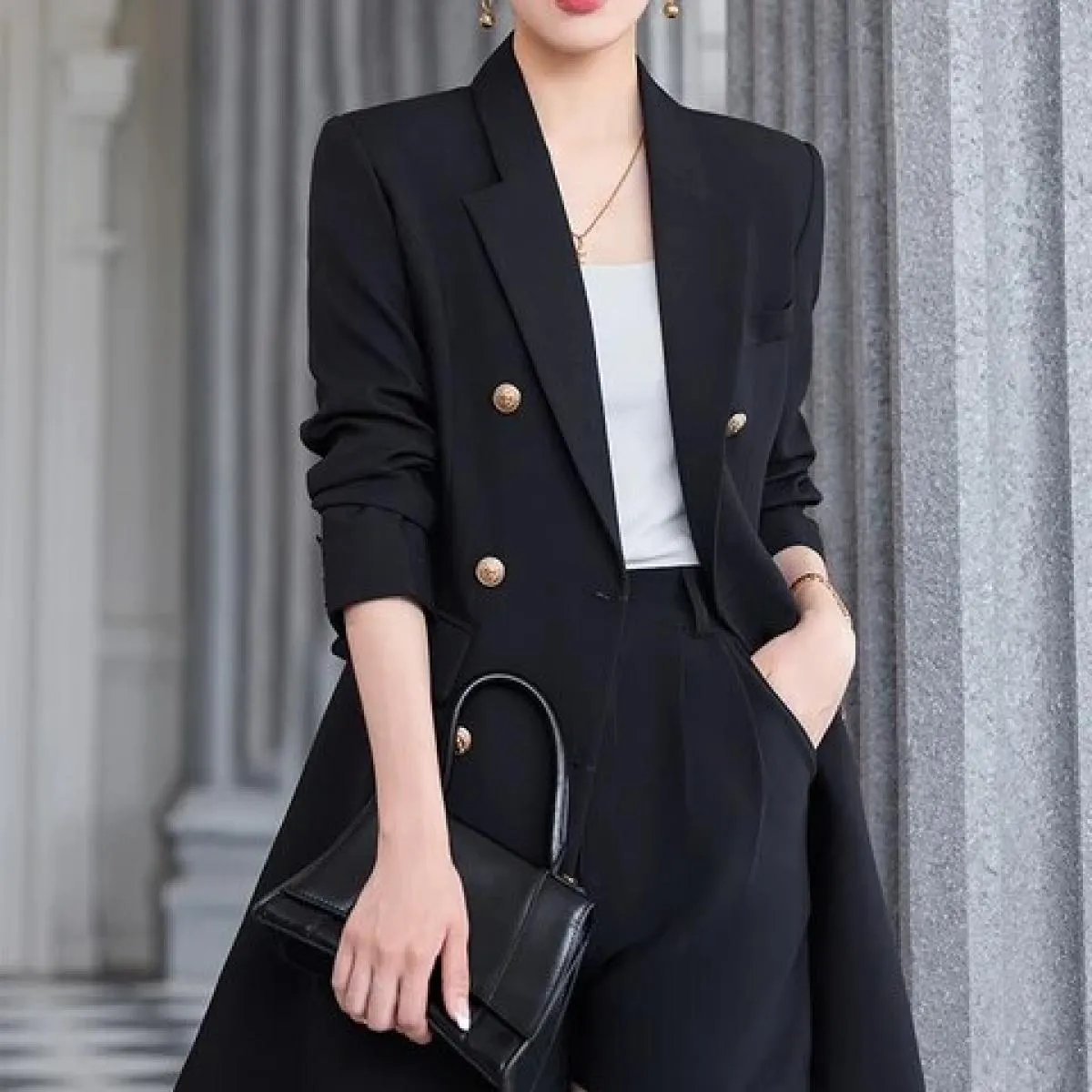 Cappotto da donna autunno inverno moda rosso rosa blu nero giacca casual da donna manica lunga triplo petto femminile