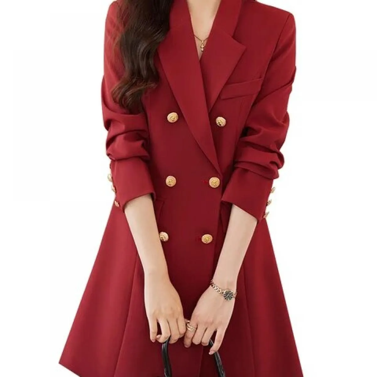 Cappotto da donna autunno inverno moda rosso rosa blu nero giacca casual da donna manica lunga triplo petto femminile