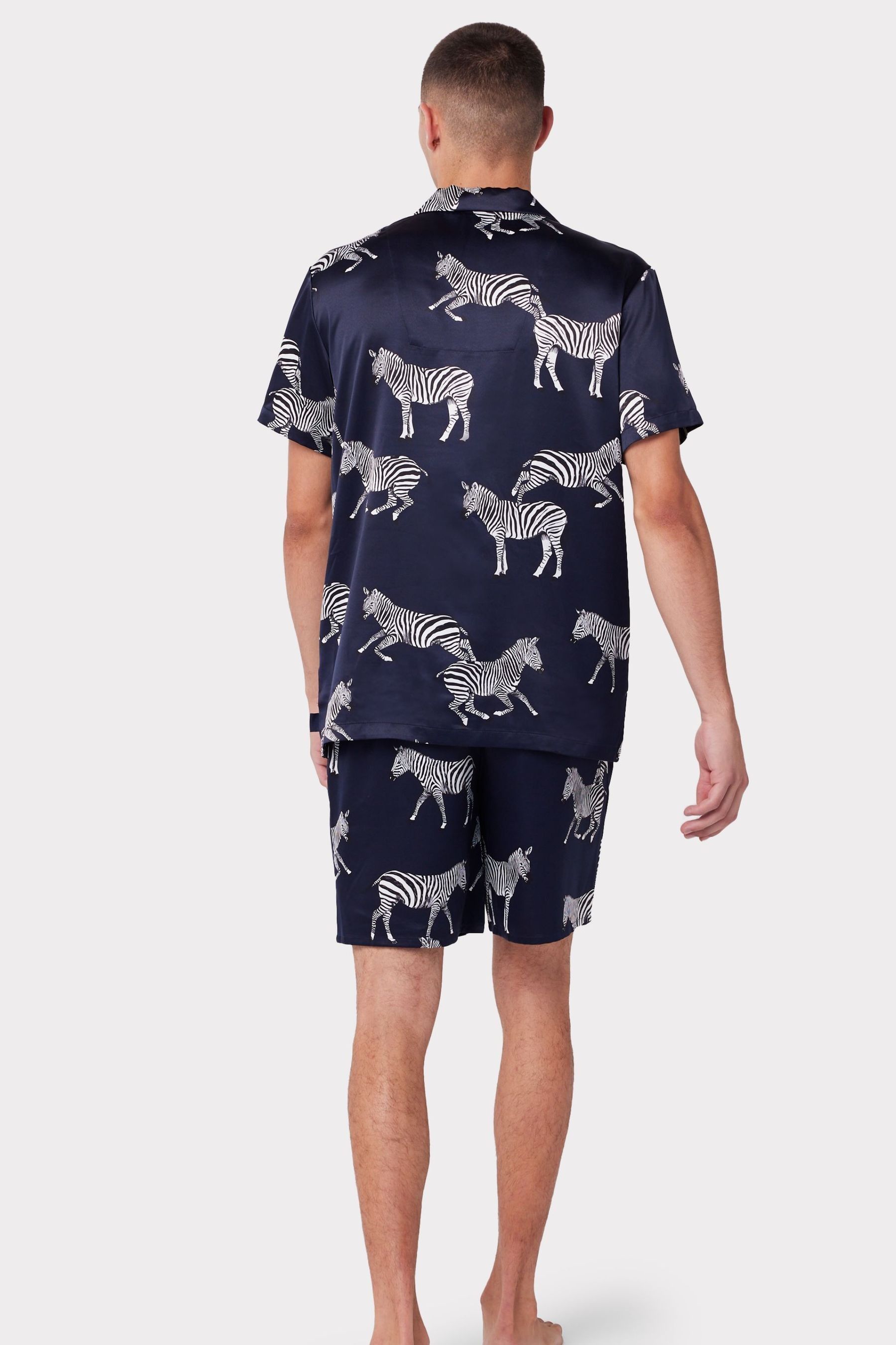 Chelsea Peers Uomo Satin - Pigiama corto blu navy con Stampa zebrato