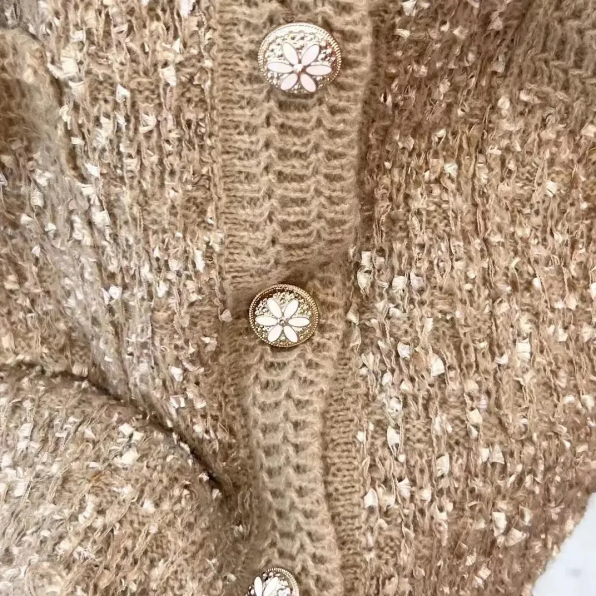 Chic temperamento autunnale colletto tondo bottoni chic cappotto corto casual allentato lavorato a maglia da donna