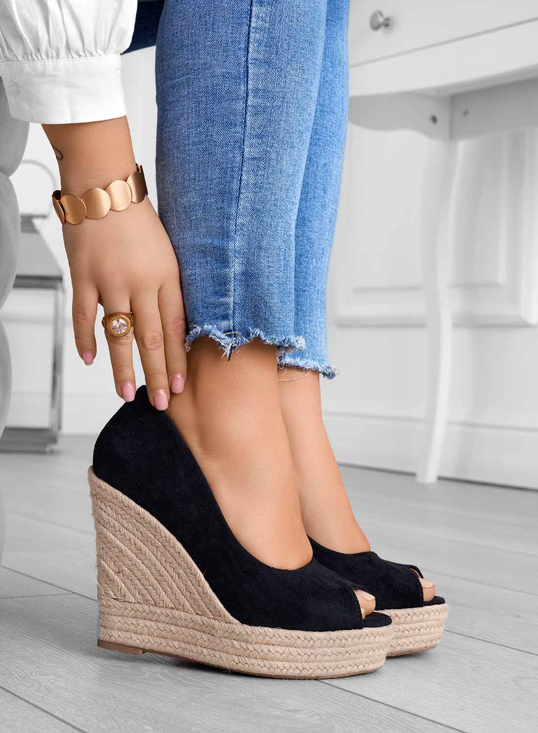 CLEO - Espadrillas nere scamosciate con zeppa