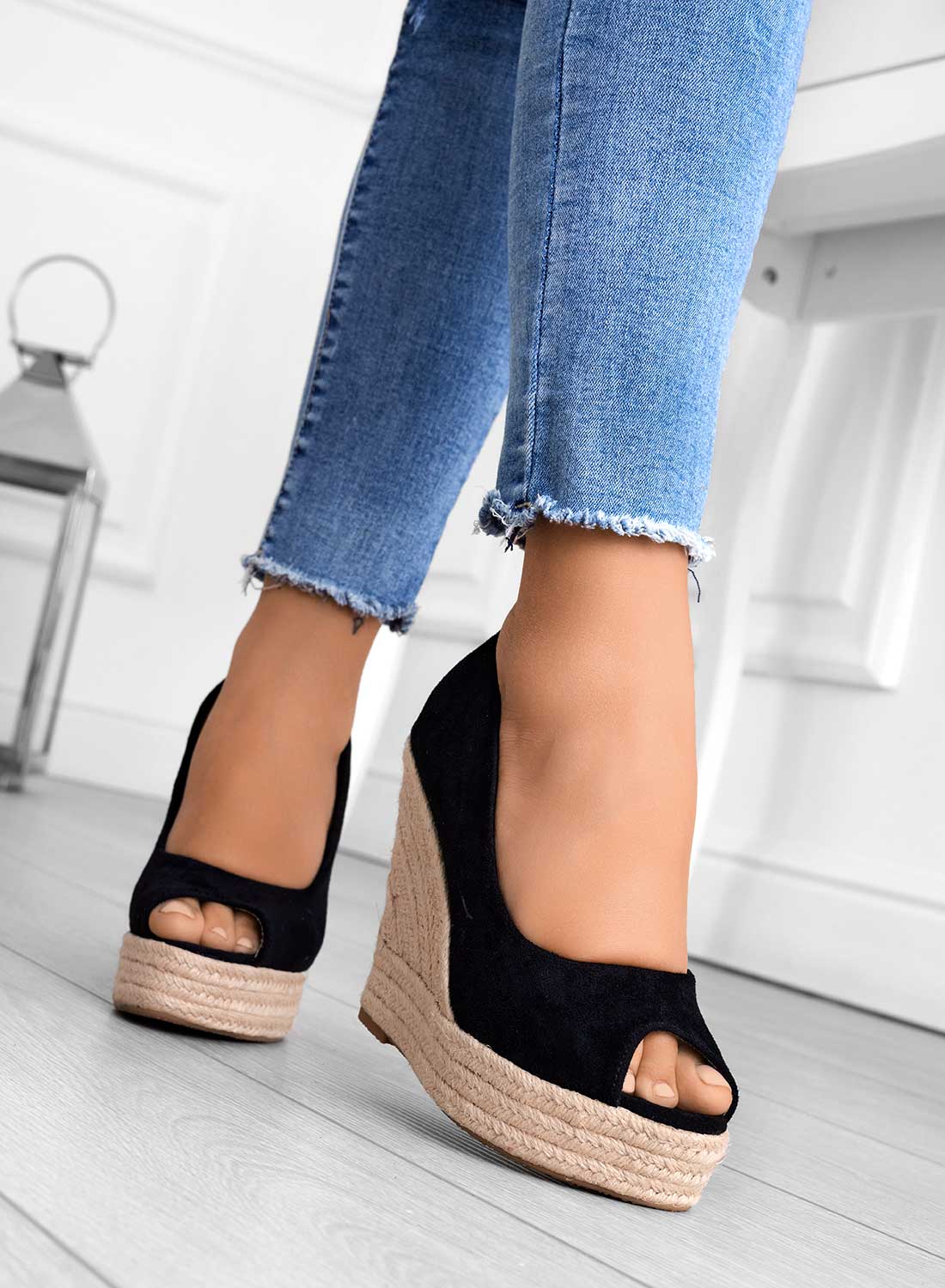 CLEO - Espadrillas nere scamosciate con zeppa