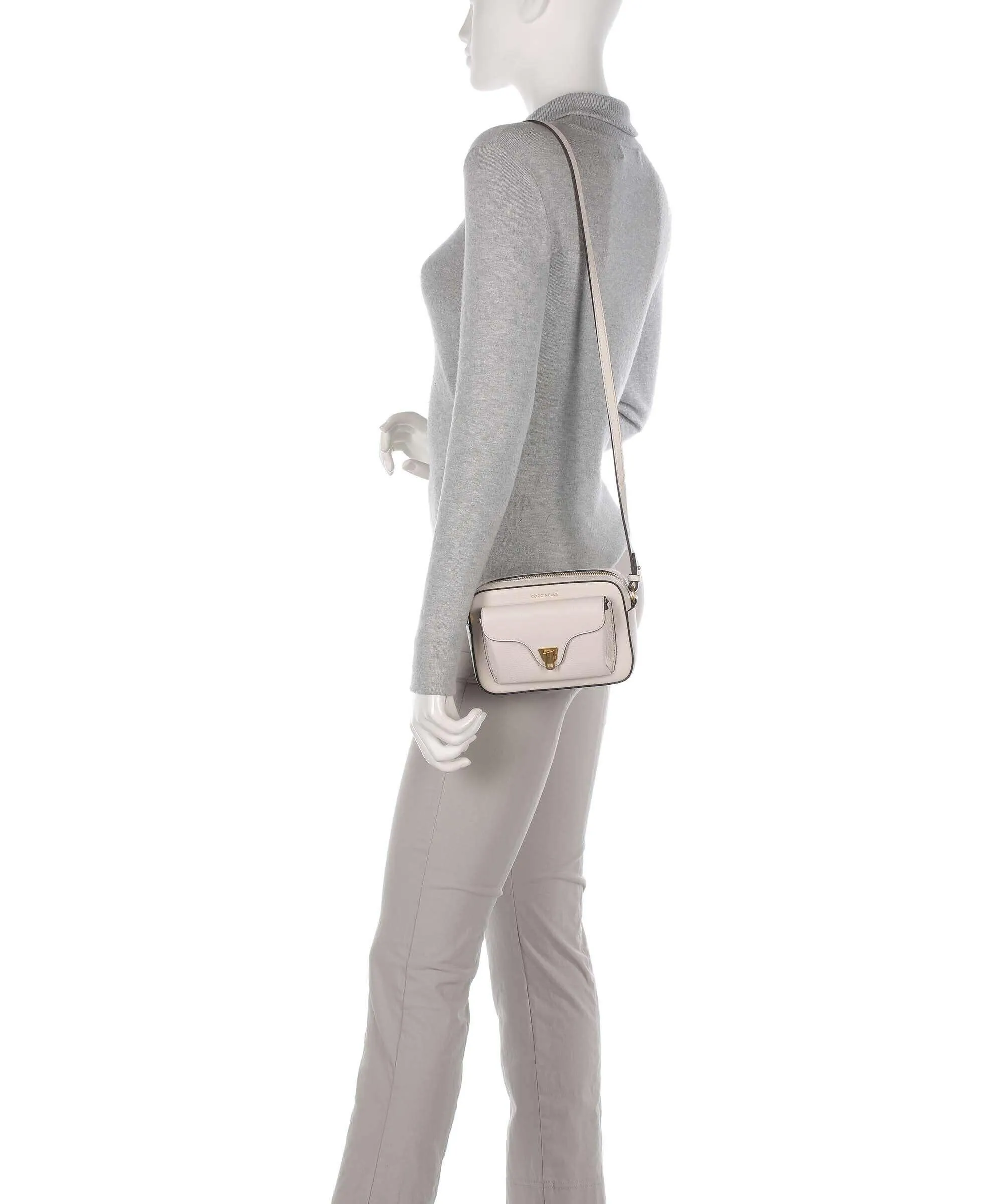  Coccinelle Beat Soft Borsa a tracolla pelle di vacchetta grana avorio  