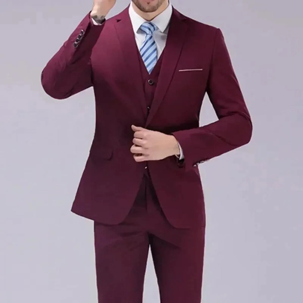 Completo da 3 pezzi Blazer Cappotto Pantaloni Gilet / Moda Nuovi uomini Casual Boutique Business Slim Tinta unita Giacca formale