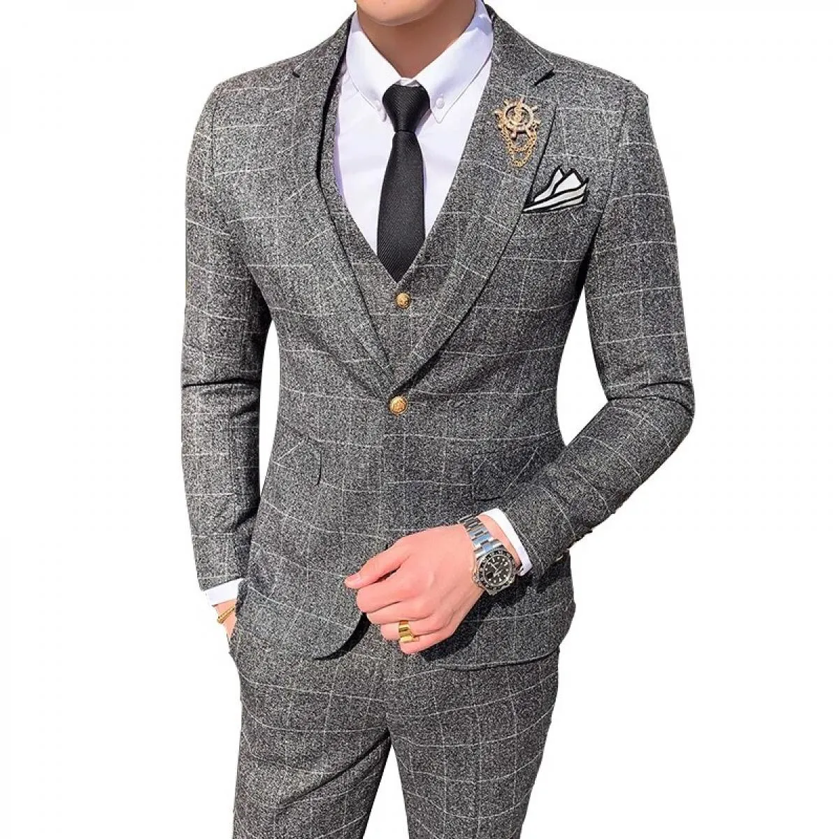 Completo da uomo formale da uomo d'affari scozzese in 3 pezzi da uomo / abito da uomo slim fit giacca da sposo cappotto pantalon
