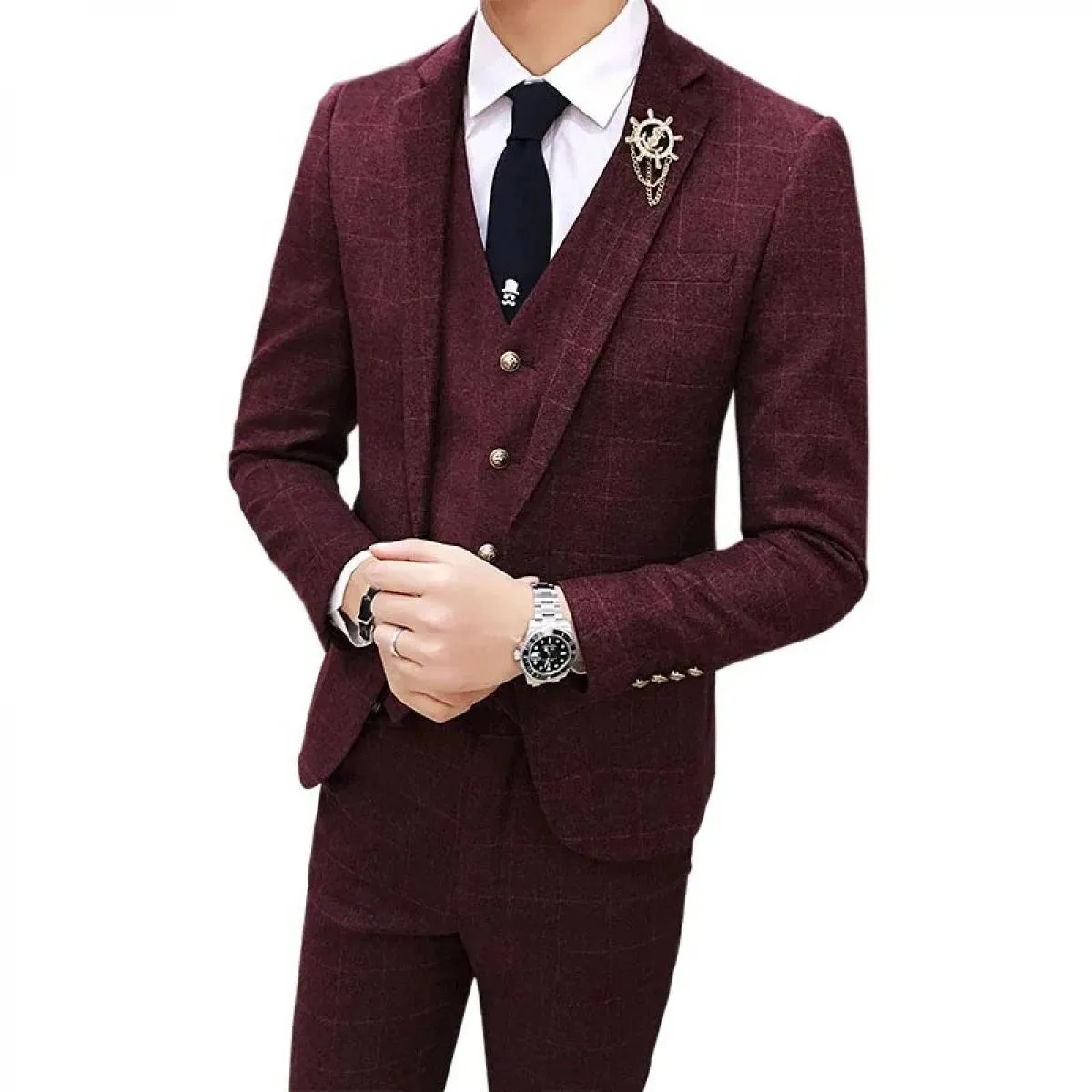 Completo da uomo formale da uomo d'affari scozzese in 3 pezzi da uomo / abito da uomo slim fit giacca da sposo cappotto pantalon