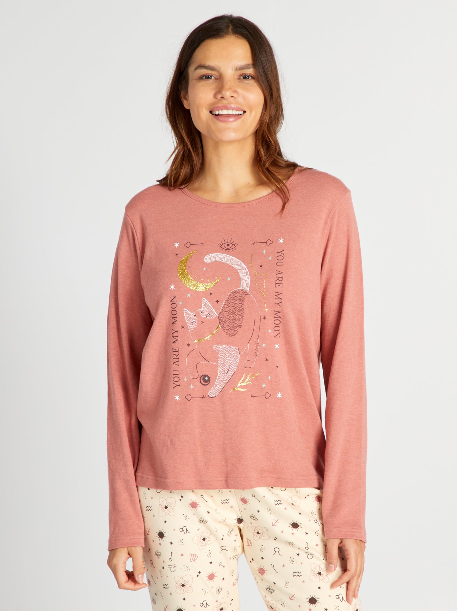 Completo pigiama lungo t-shirt + pantaloni in jersey - 2 pezzi - ARANCIONE