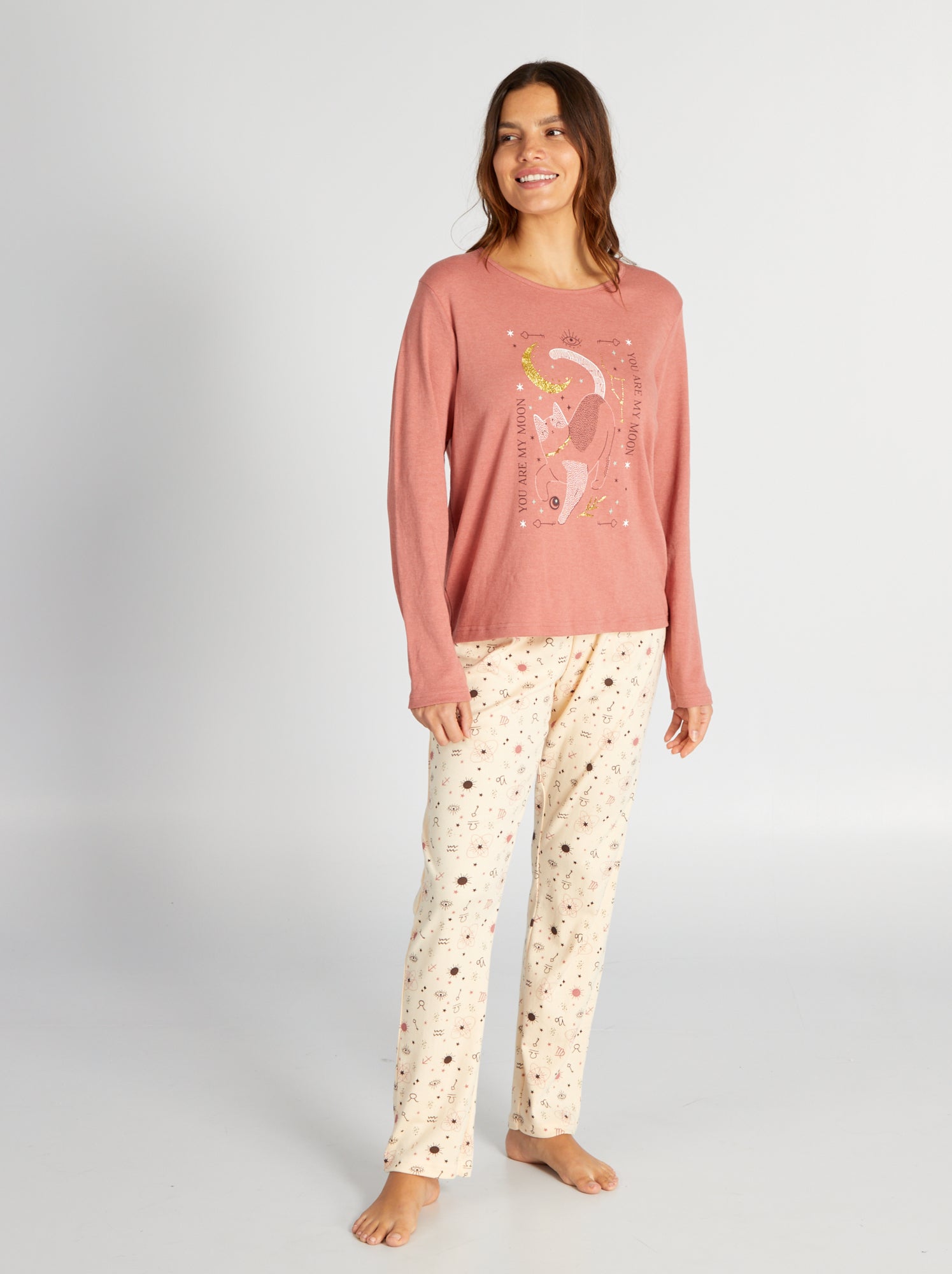 Completo pigiama lungo t-shirt + pantaloni in jersey - 2 pezzi - ARANCIONE