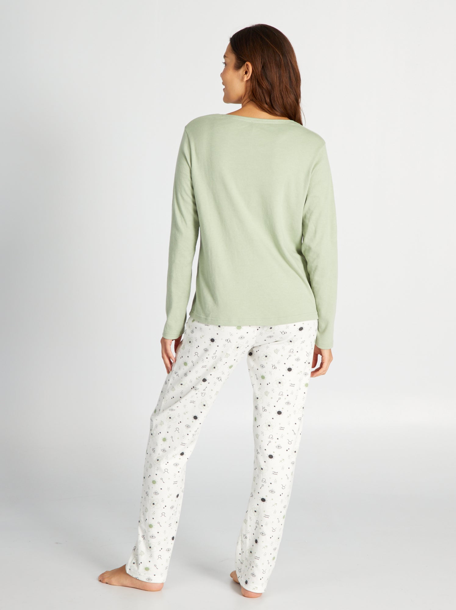 Completo pigiama lungo t-shirt + pantaloni in jersey - 2 pezzi - verde/bianco