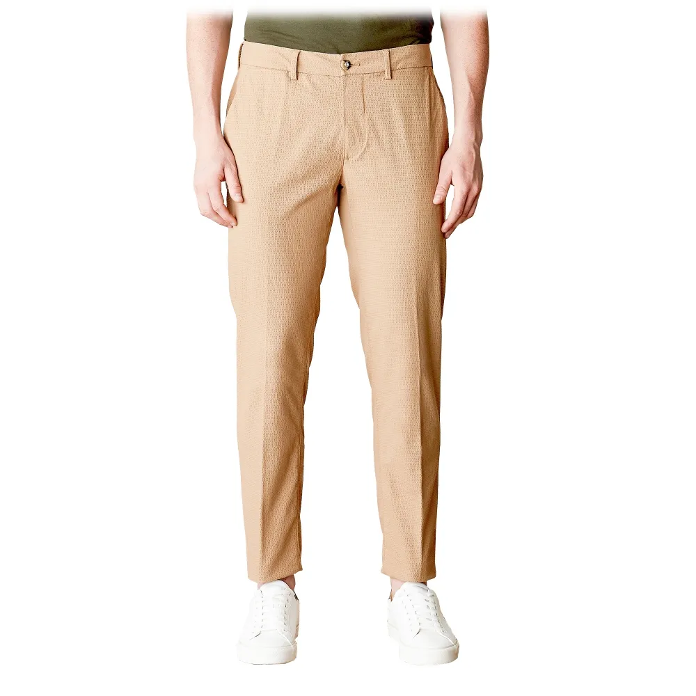 Cruna - Pantalone New Town in Seersucker - 521 - Terra - Handmade in Italy - Pantaloni di Alta Qualità Luxury