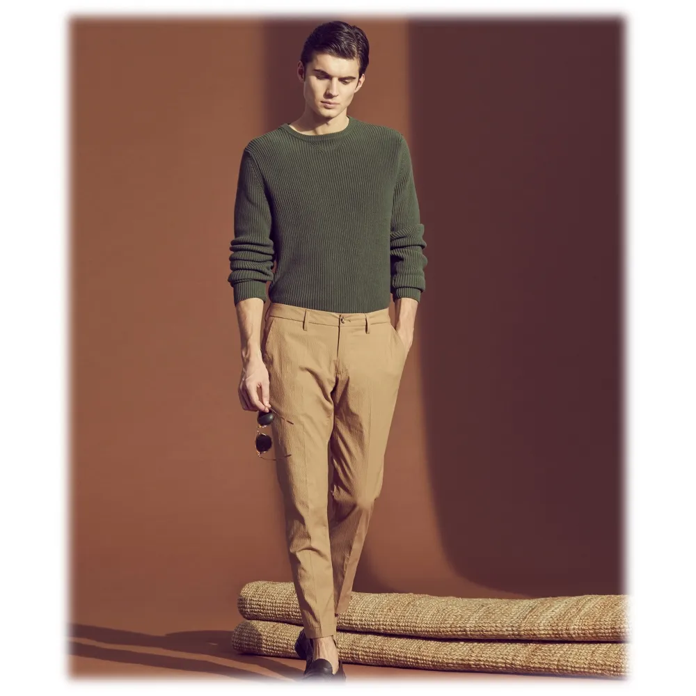 Cruna - Pantalone New Town in Seersucker - 521 - Terra - Handmade in Italy - Pantaloni di Alta Qualità Luxury