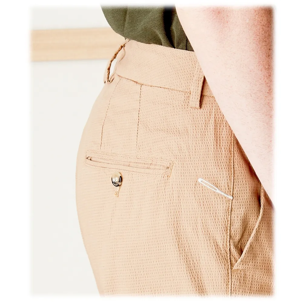 Cruna - Pantalone New Town in Seersucker - 521 - Terra - Handmade in Italy - Pantaloni di Alta Qualità Luxury