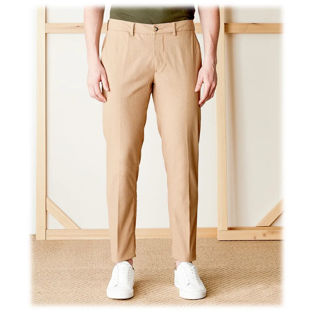 Cruna - Pantalone New Town in Seersucker - 521 - Terra - Handmade in Italy - Pantaloni di Alta Qualità Luxury