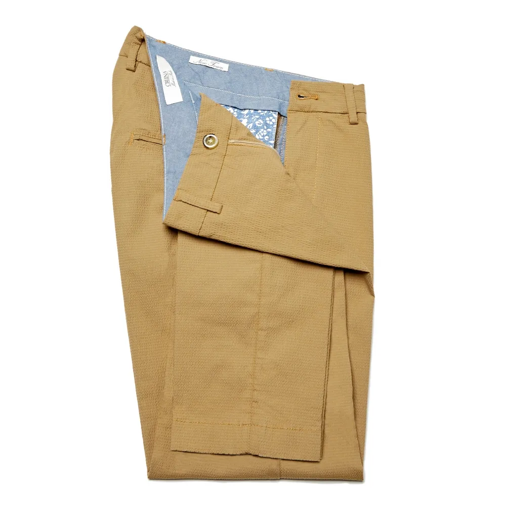 Cruna - Pantalone New Town in Seersucker - 521 - Terra - Handmade in Italy - Pantaloni di Alta Qualità Luxury