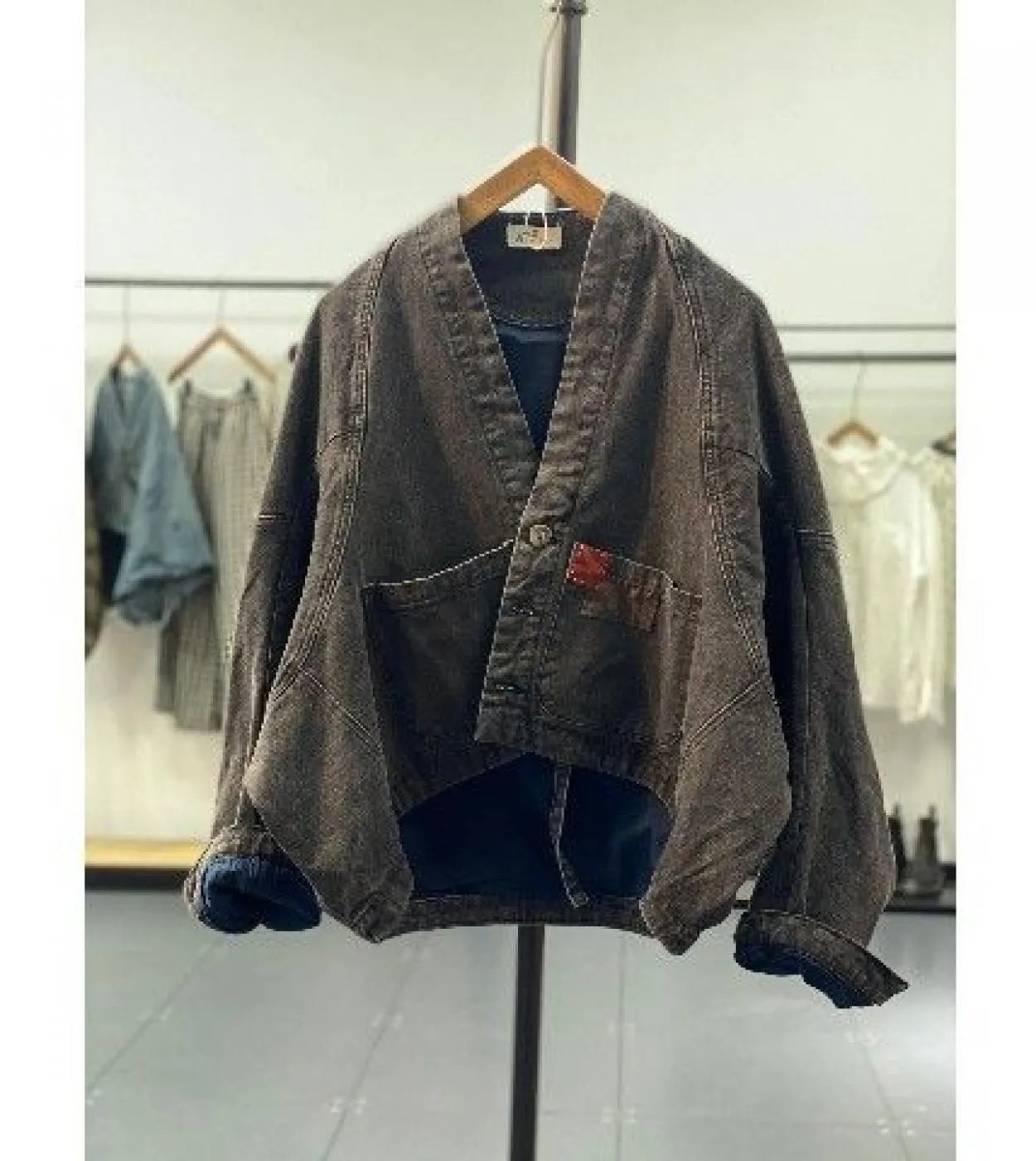 Design originale Primavera Autunno New Arts Style Donna Giacche larghe monopetto Cappotto vintage in denim di cotone con doppia