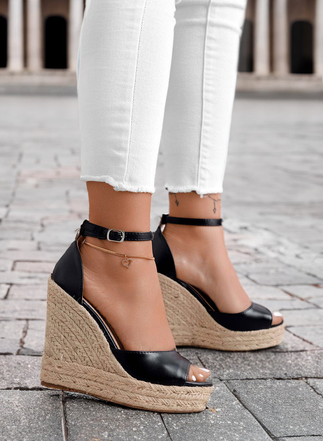 ESMERALDA - Sandali neri espadrillas con zeppa