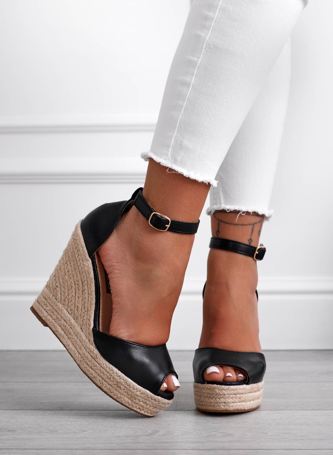 ESMERALDA - Sandali neri espadrillas con zeppa