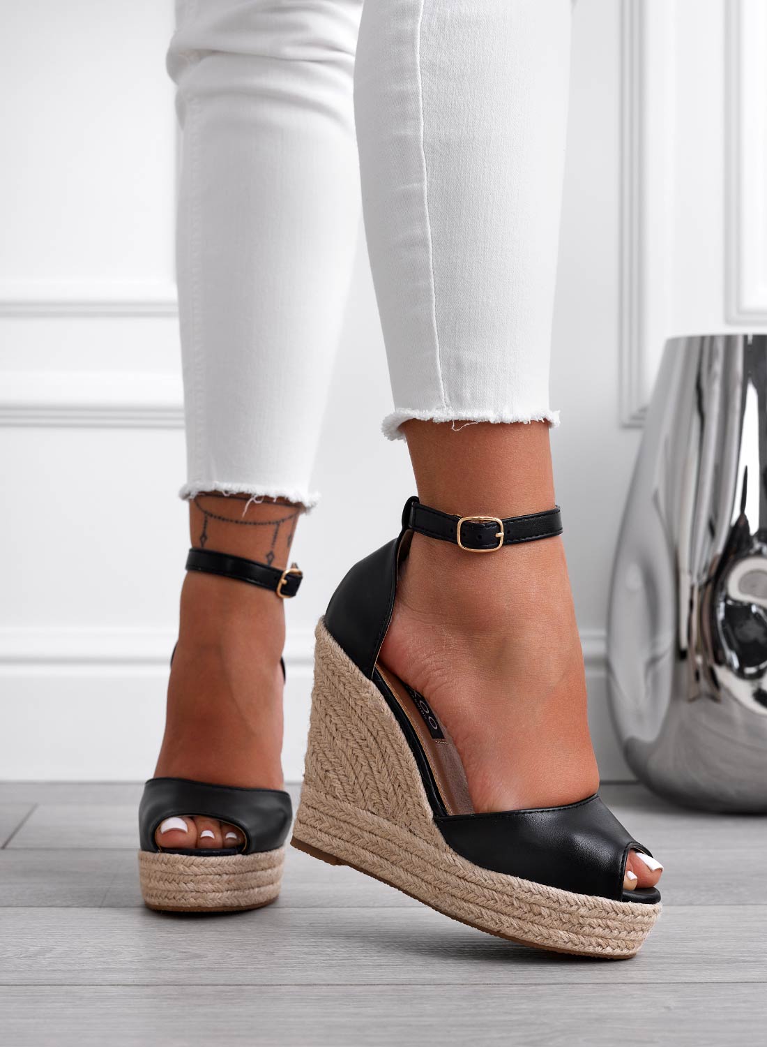 ESMERALDA - Sandali neri espadrillas con zeppa