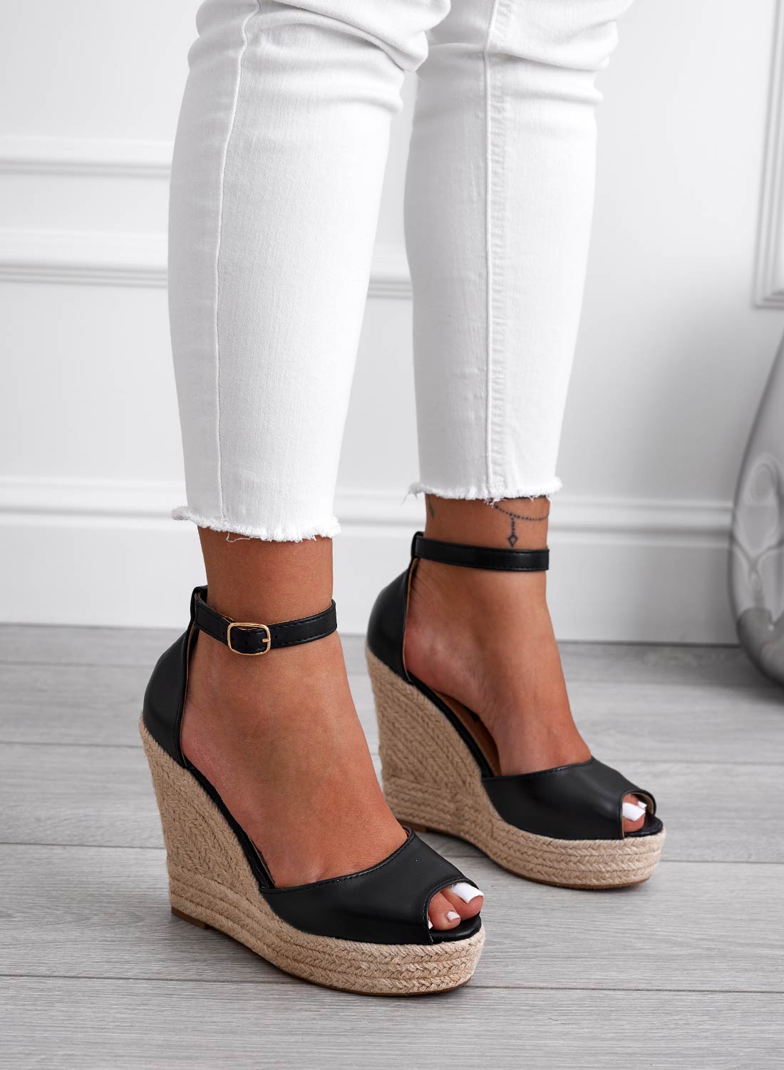 ESMERALDA - Sandali neri espadrillas con zeppa