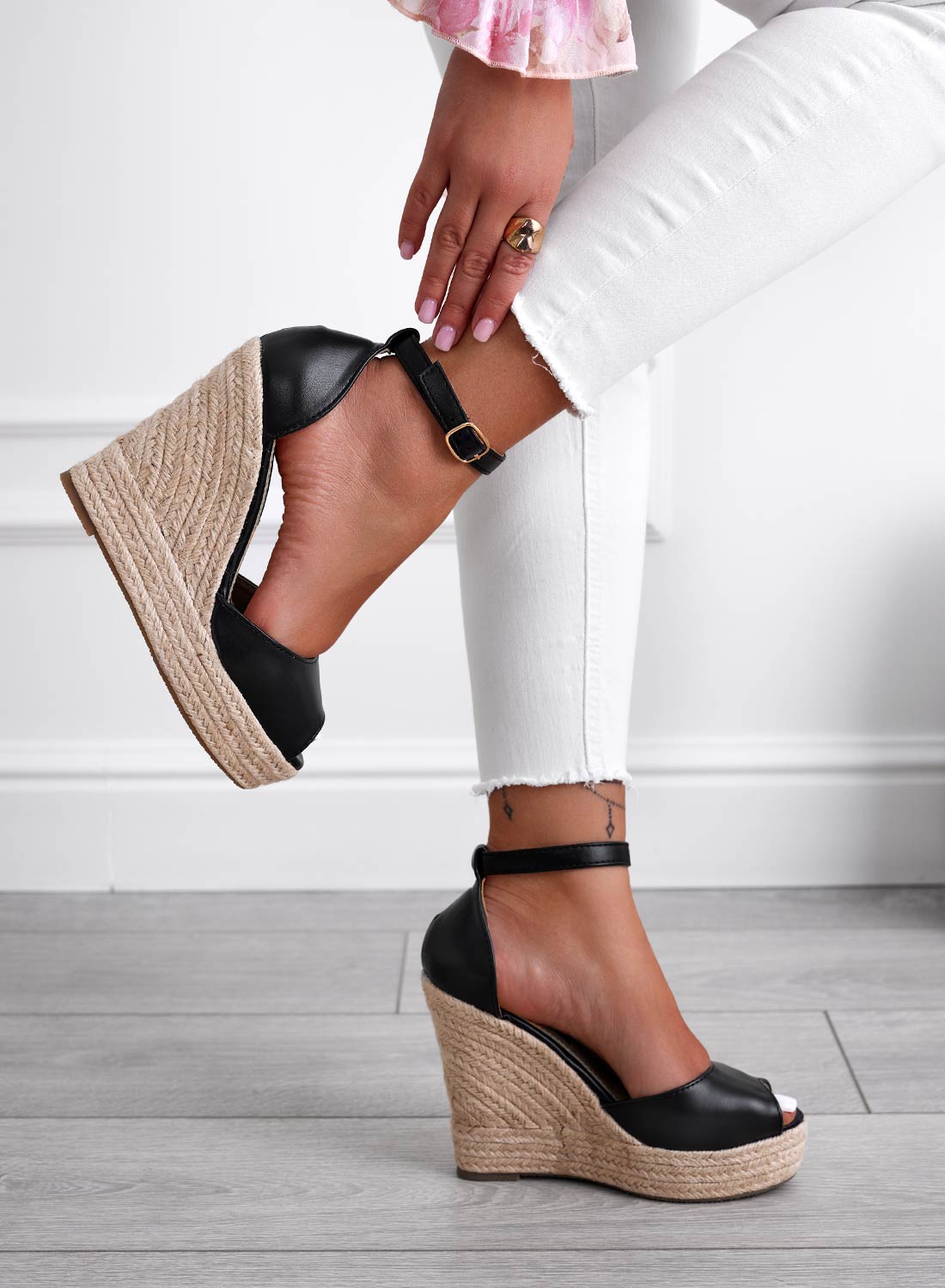 ESMERALDA - Sandali neri espadrillas con zeppa