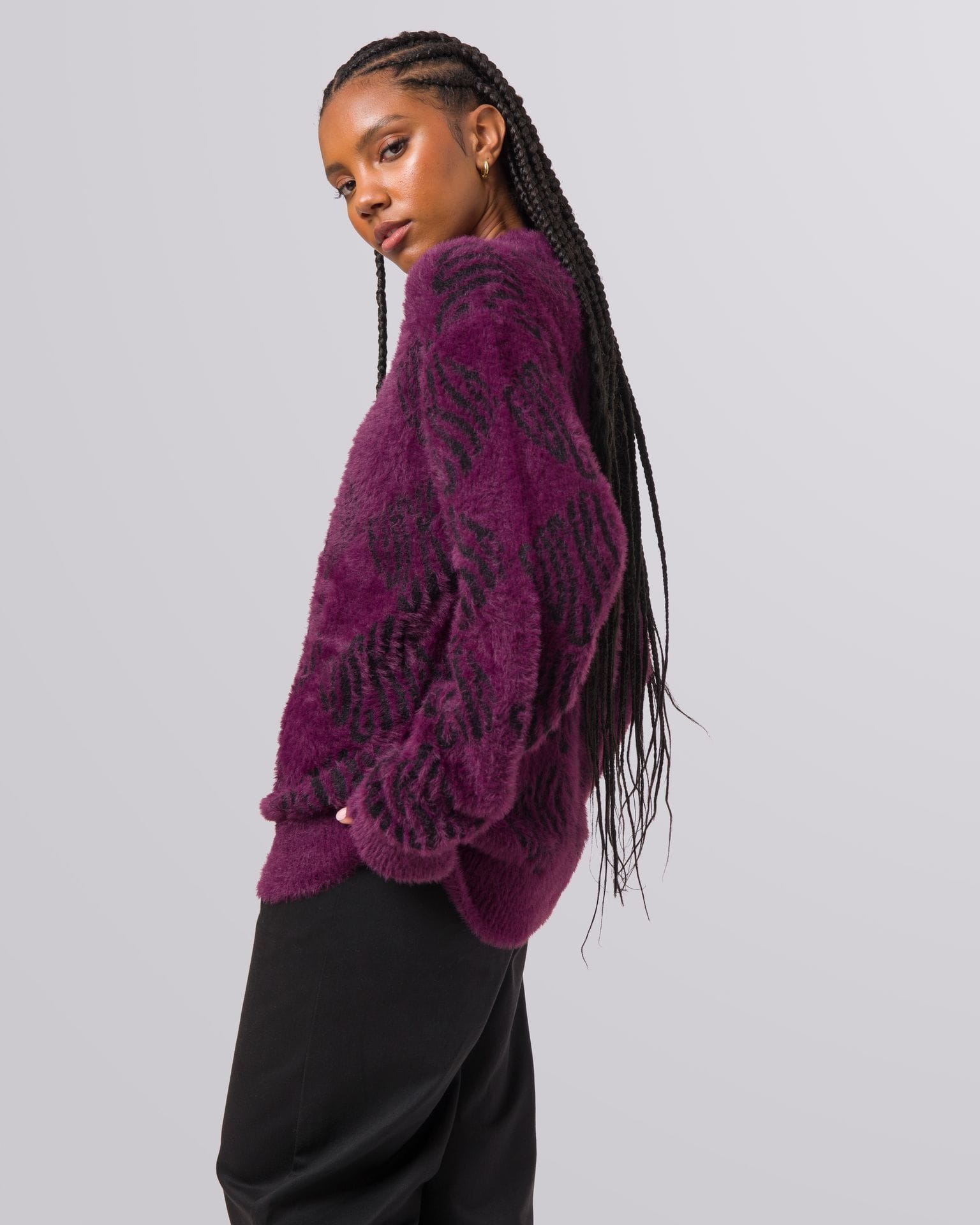 F IT L/S OVERSIZED SWEATER - EGGPLANT