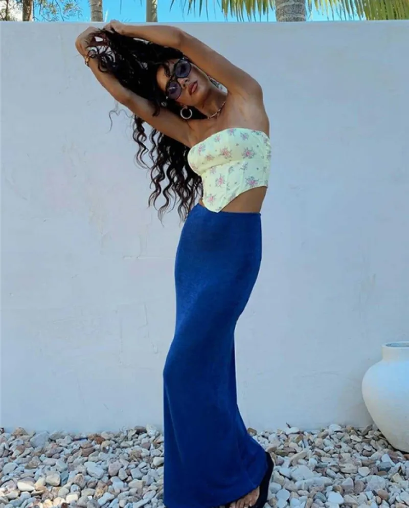 Fashion Saprkly Gonne lunghe per le donne Estate  Vita alta Gonna longuette Slim aderente Festa di festa Ladies Bottom