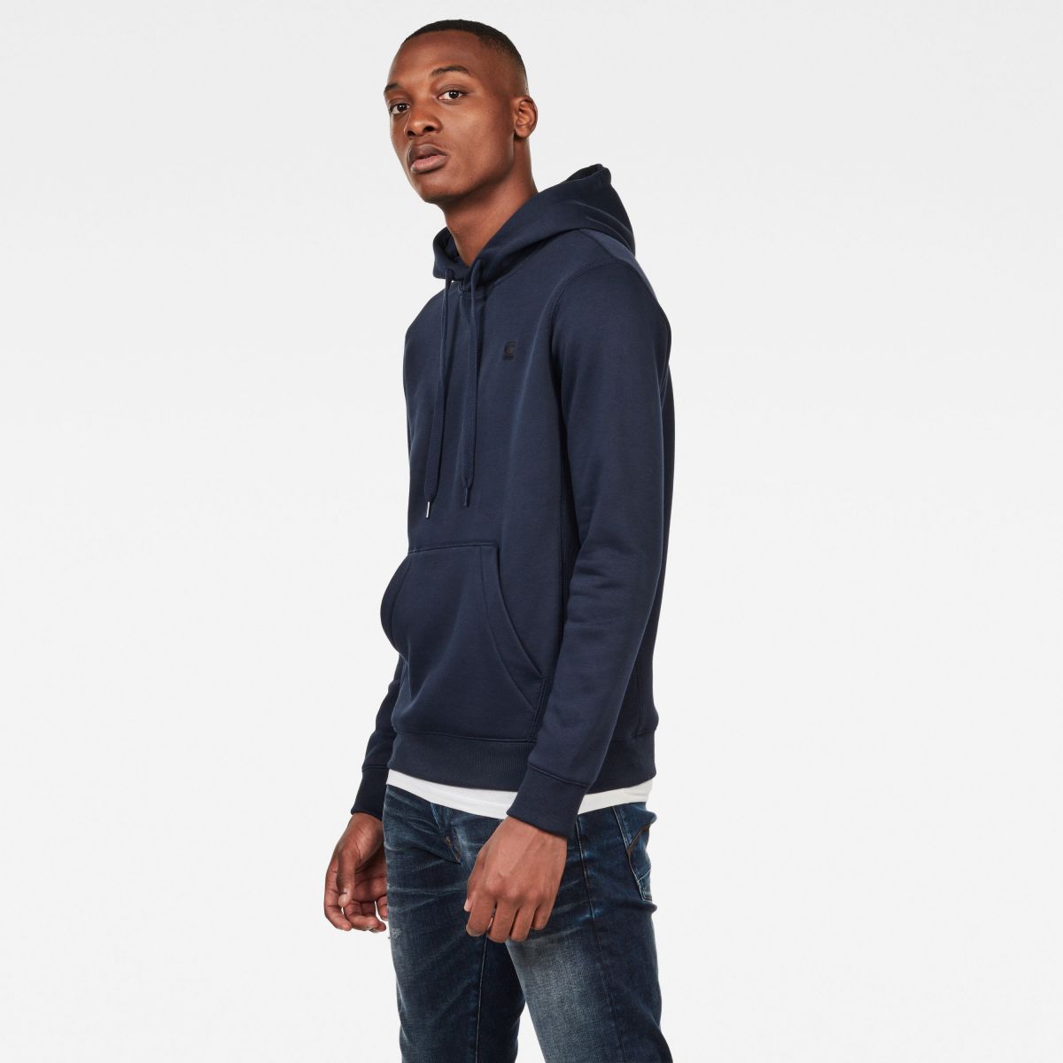 FELPA Uomo G-STAR D16121 C235 BASIC HOODED SWEAT 6067 SARTHO BLUE BRUSHED